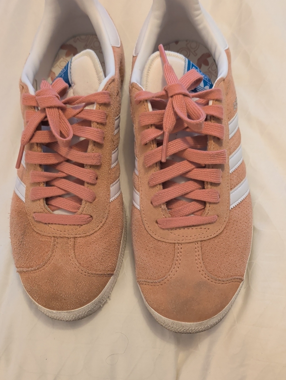adidas Women’s Suede Sneakers in Blush Pink with White Stripes